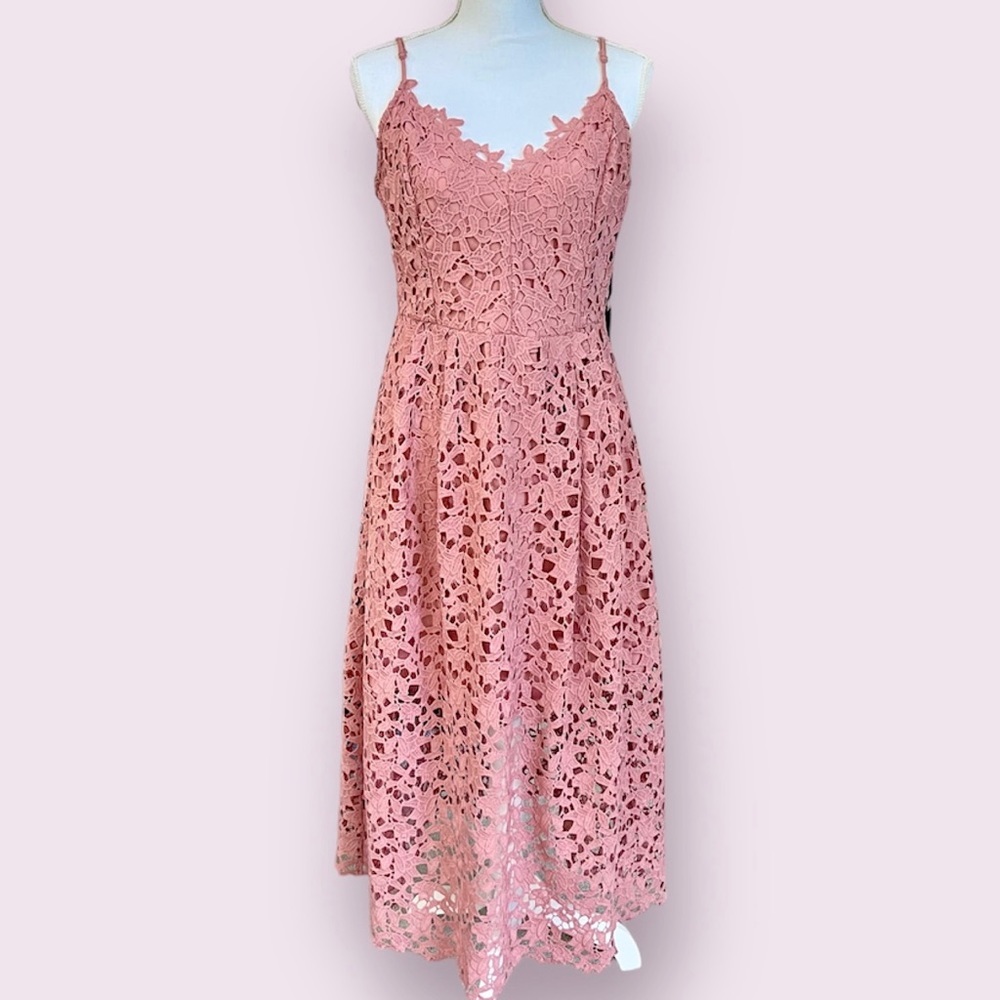 Astr Rose Pink Lace Midi Dress